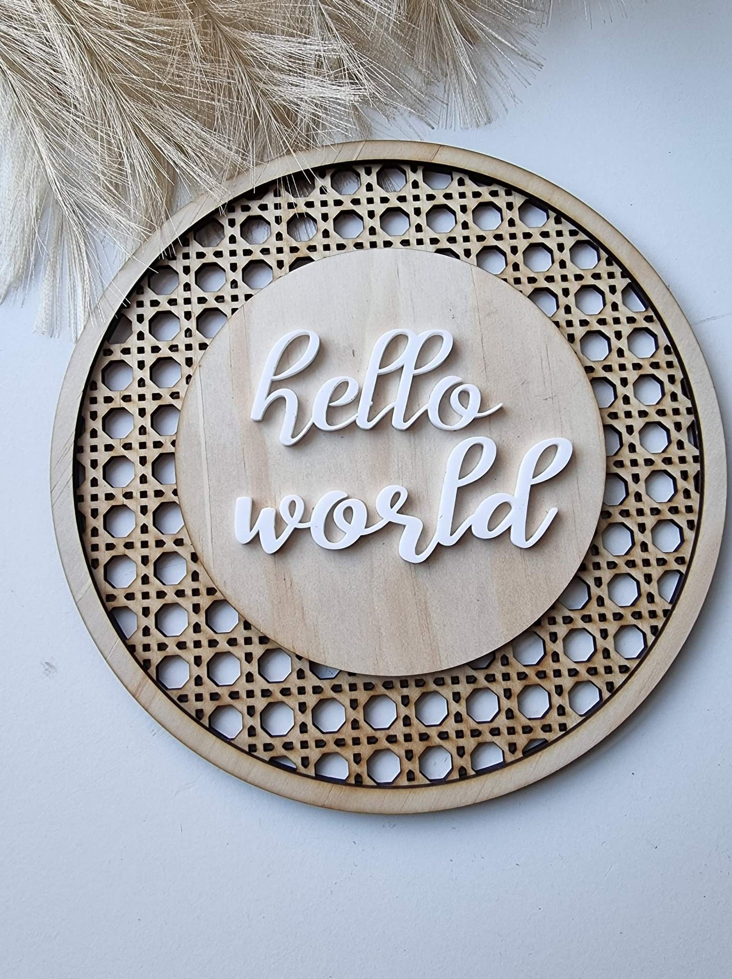 Hello World Rattan Plaque + 15 Milestone Discs