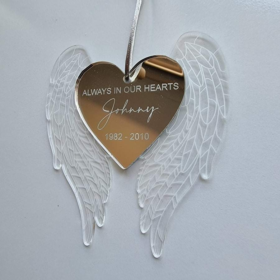Heart and Angel Wings Christmas Ornament