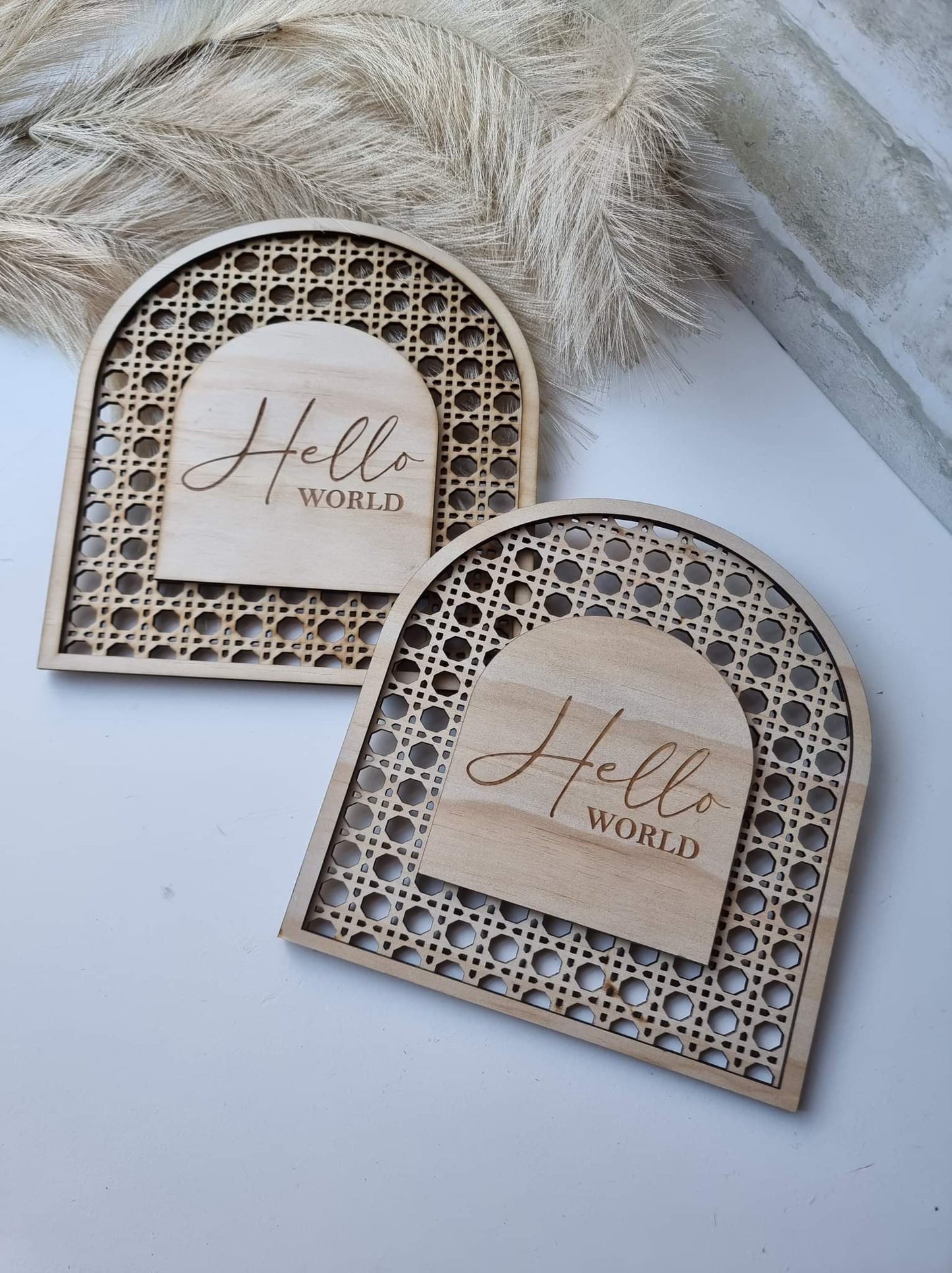 Hello World Rattan Baby Announcement