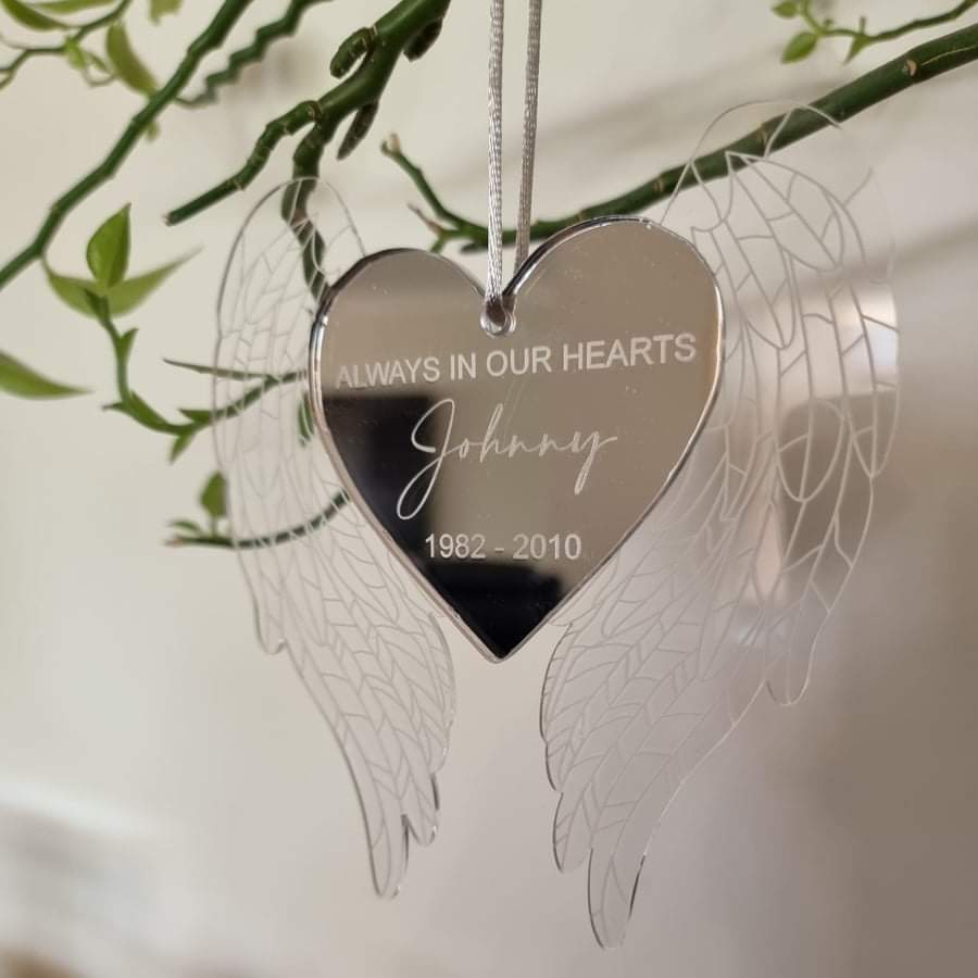 Heart and Angel Wings Christmas Ornament
