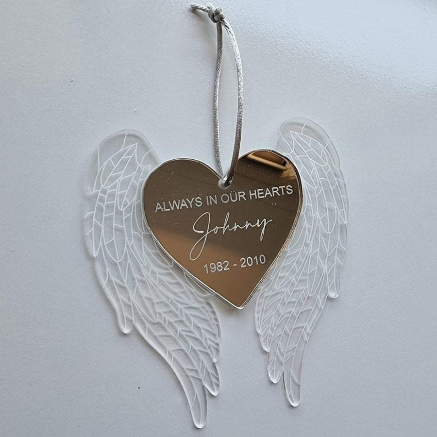 Heart and Angel Wings Christmas Ornament